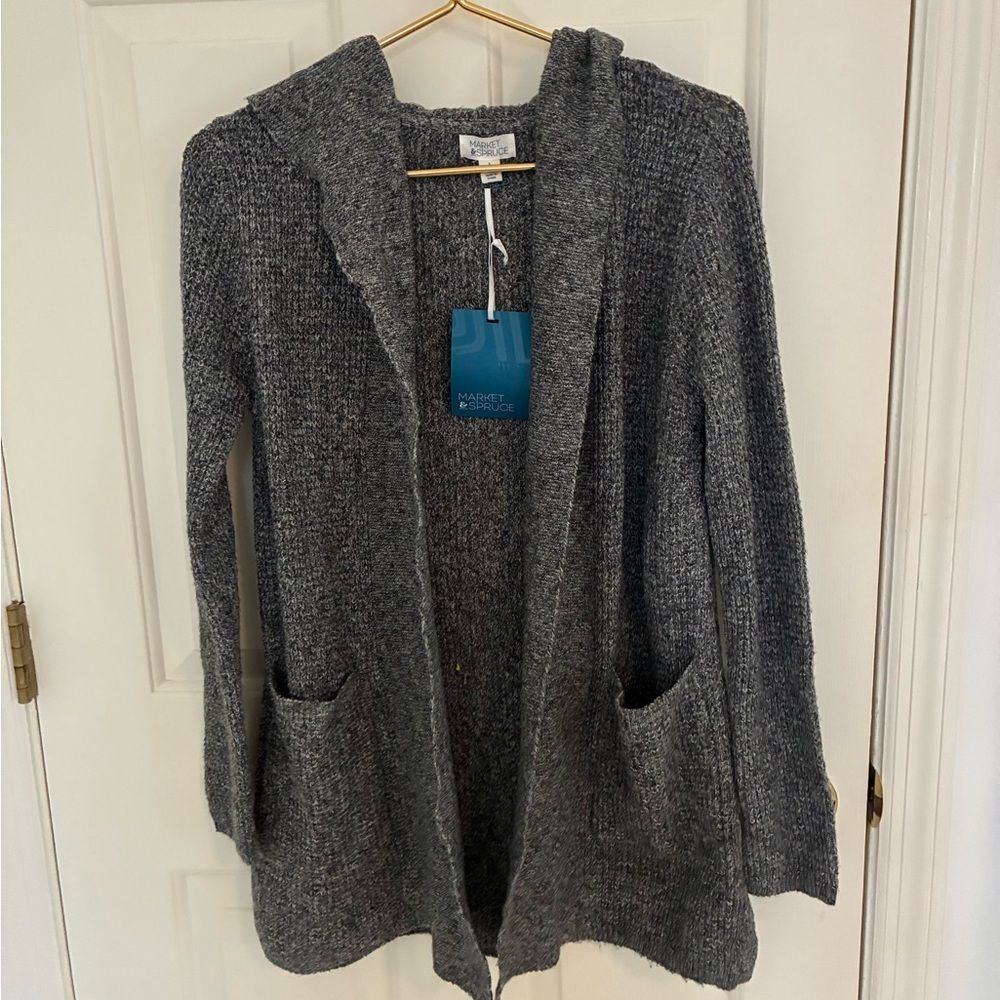 Nwt Market & Spruce Gray Knit Hooded Cardigan